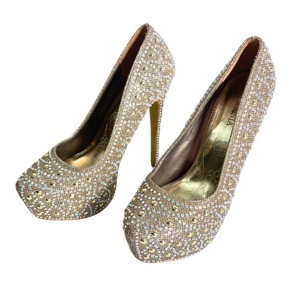 Silver Rhinestone Size 6.5 Thin High Heels Platform Stiletto Party Shoes Lasonia - Picture 14 of 15